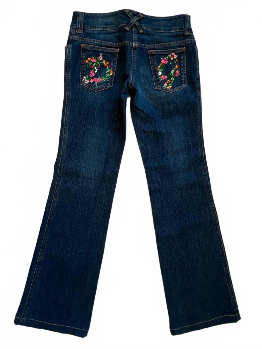 Vintage‎ Dolce & Gabbana Floral Logo Floral Embroidered Flare Leg Jeans